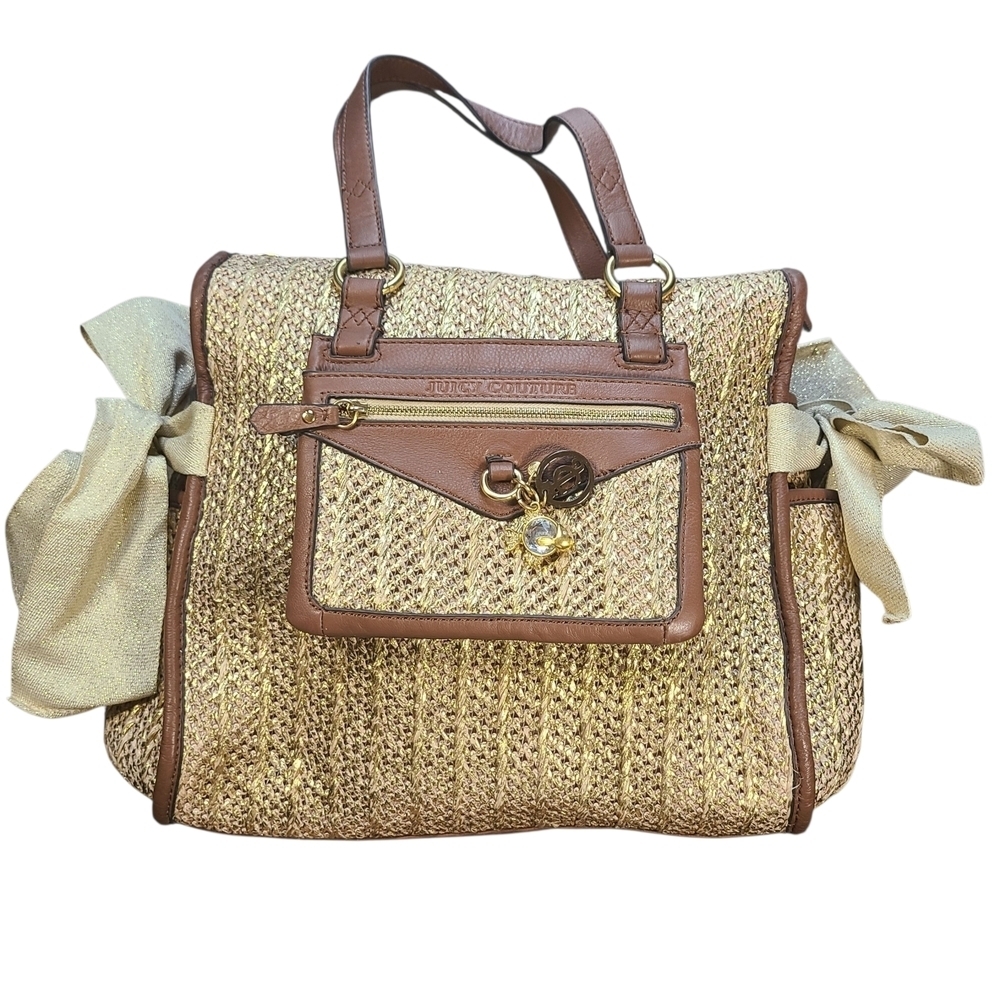 Juicy Couture Palm Springs Daydreamer Tote Gold Straw Woven Y2K Bag